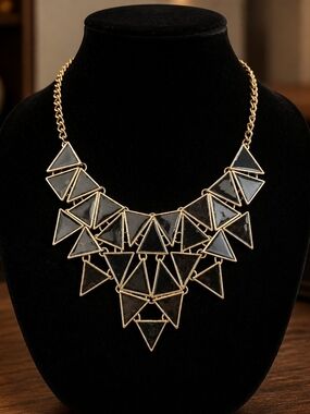 Black Geometric Triangle Statement Necklace - Women's Jewelry